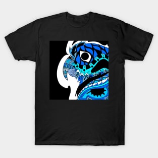 mexican blue parrot loro guacamaya ecopop in totonac pattern art T-Shirt